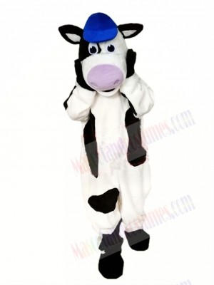 Sporty Cow Mascot Costume with Blue Hat 