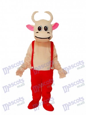 Red Overalls Cow Mascot Adult Costume Animal  