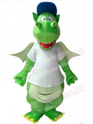 Green Dragon Mascot Costume Animal in White Jersey