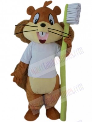 Cute Squirrel Mascot Costume Animal Holding Toothbrush