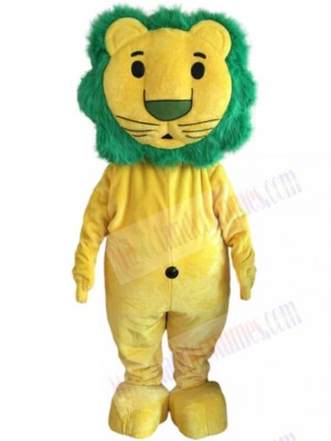 Yellow Lion Mascot Costume Animal with Green Mane