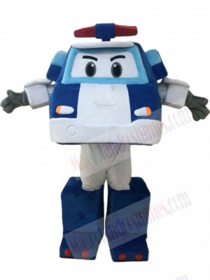 Blue and White Police Car Mascot Costume Cartoon