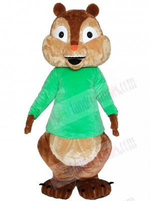 Brown Chipmunk Mascot Costume Animal in Green T-shirt