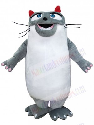 Chubby Grey and White Cat Mascot Costume Animal