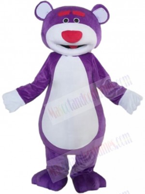 Cute Red Nose Purple Bear Mascot Costume Animal