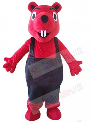 Red Squirrel in Black Overalls Mascot Costume Animal