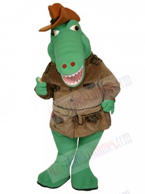 Green Alligator Mascot Costume Animal wearing Cowboy Hat