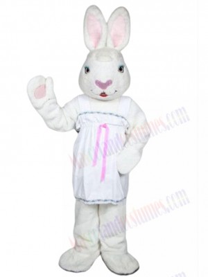 Friendly Mrs. White Bunny Mascot Costume Animal
