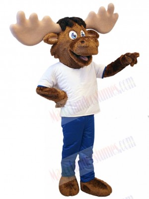 White T-shirt Reindeer Mascot Costume For Adults Mascot Heads