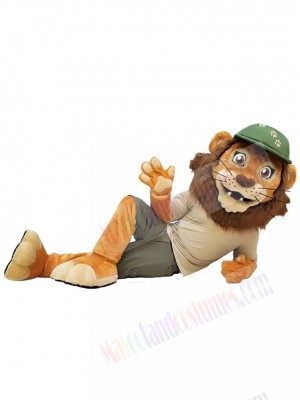 Green Hat Casual Lion Mascot Costume Animal