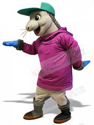 Seal Mascot Costume in Purple Hoodie Animal