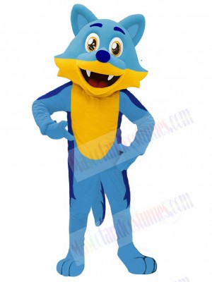 Happy Blue Wolf Mascot Costume Animal with Yellow Belly