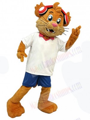 Orange Wolf Mascot Costume wearing Red Earphones Animal