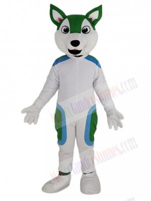 Cute White and Green Husky Dog Mascot Costume Animal