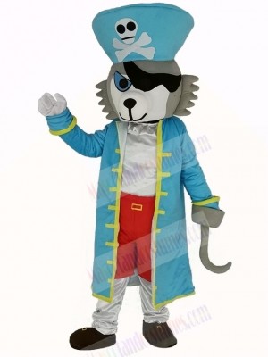 Pirate Wolf in Blue Coat Mascot Costume Animal