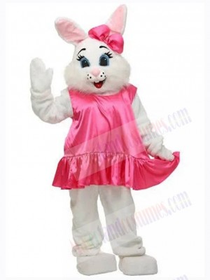 Cute Easter Bunny Mascot Costume Animal in Pink Dress