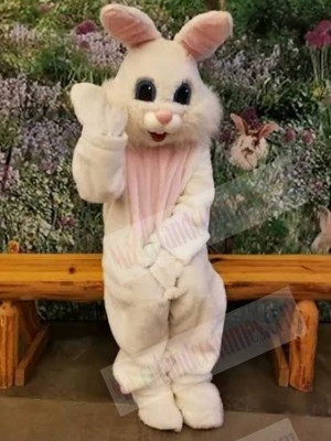 Friendly White Easter Bunny Rabbit Mascot Costume Animal