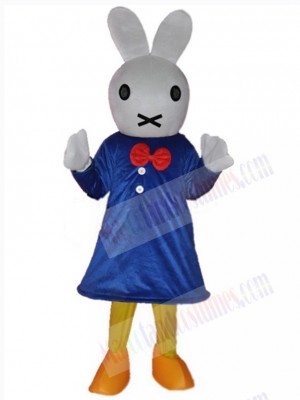 Easter Bunny Rabbit Mascot Costume Cartoon in Blue Skirt