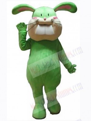 Green Bunny Mascot Costume Animal with Big Apice Teeth