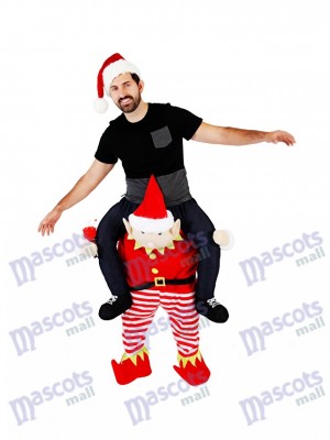 Piggyback Elf Carry Me Ride on Red Elf Mascot Costume