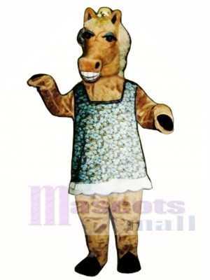 Cute Martha Mare Horse with Dress, Hat & Glasses Mascot Costume Animal