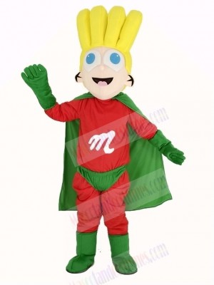 Super Boy with Green Cape Mascot Costume