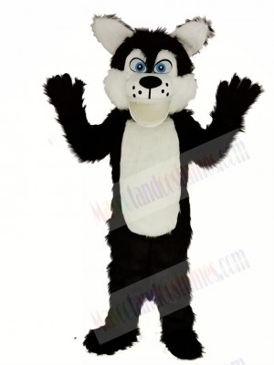 Long Wool Big Black Wolf Mascot Costume Animal