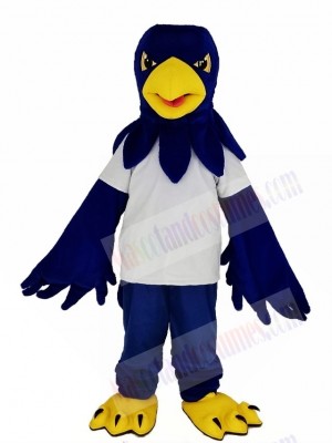 Blue Hawk in White T-shirt Mascot Costume