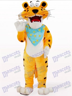 Orange Leopard With Blue Scarf Mascot Costume