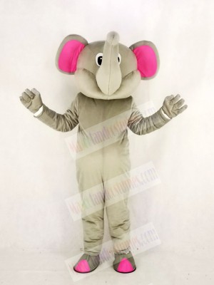 Realistic Gray Elephant with Pink Ears Mascot Costume Cartoon