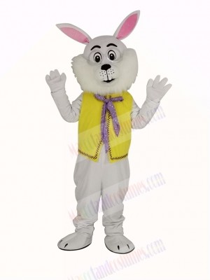 White Easter Bunny Rabbit in Yellow Vest Mascot Costume