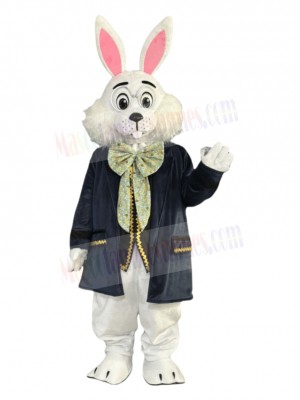 White Rabbit in Blue Coat Easter Bunny Mascot Costume