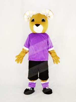 Brown Ram with Purple T-shirt Mascot Costume Animal