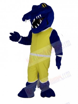 Blue Crocodile in Yellow Uniform Mascot Costume