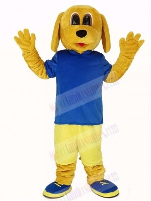 Golden Dog in Blue T-shirt Mascot Costume Animal