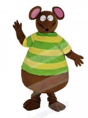 Brown Mouse with Green T-shirt Mascot Costume