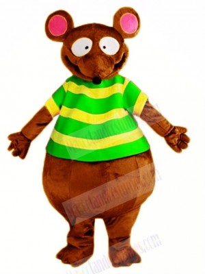 Brown Mouse with Green T-shirt Mascot Costume Animal