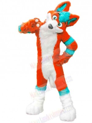 Orange and Blue Husky Dog Fursuit Mascot Costume Cartoon