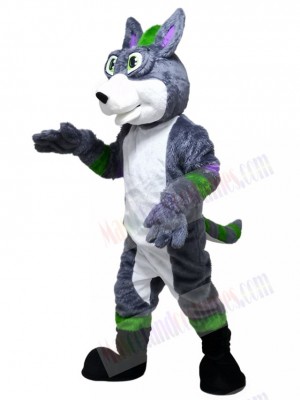 Gray Husky Dog Fursuit with Purple and Green Stripes Mascot Costumes Animal