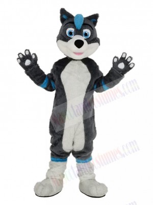 Funny Blue and Gray Husky Dog with Blue Eyes Mascot Costume