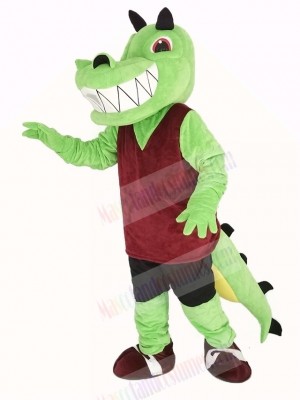 Green Crocodile with Red Vest Mascot Costume