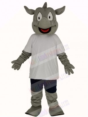 Rhino in White T-shirt Mascot Costume