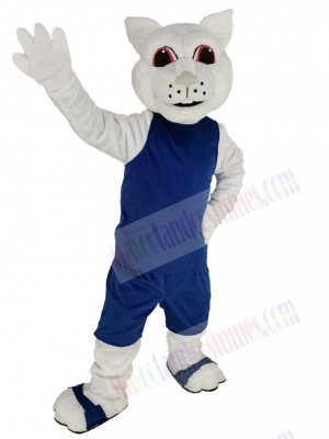 Sporty White Squirrel Mascot Costume Animal in Blue Jersey