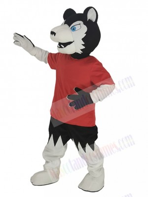 Black Wolf Player in Red T-shirt Mascot Costume