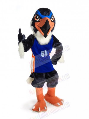 Sporty Fierce Eagle with Blue T-shirt Mascot Costume