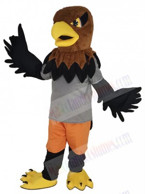 Brown Head Hawk Mascot Costume Animal in Grey T-shirt