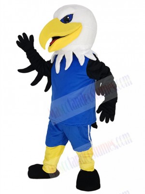 White Head Eagle Mascot Costume Animal in Blue Jersey