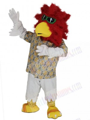 Red Head Rooster Mascot Costume Animal wearing Sunglasses