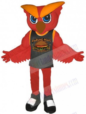 Red Owl in Black Vest Mascot Costume Animal