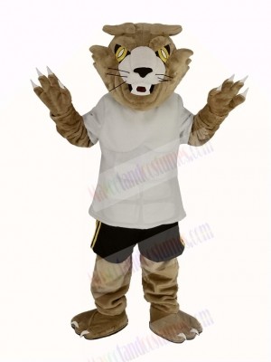 Fierce Wildcat in White T-shirt Mascot Costume